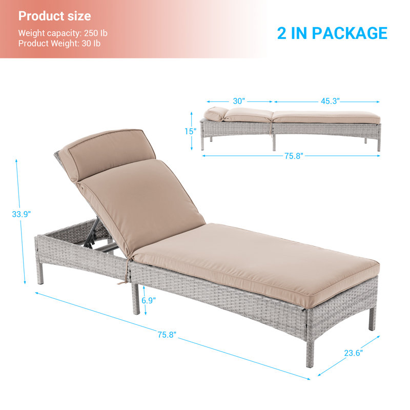 2-Piece Patio Lounge Sofa Adjustable Angles Outdoor Thick Waterproof Cushion Steel Frame Suitable for Backyard, Patio and Porch, Grey
