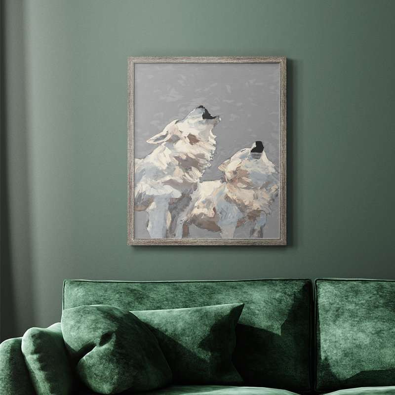 Midnight Wolves, toile encadrée de qualité supérieure - prête à être accrochée, Argent patiné, H 20 po x l 16 po