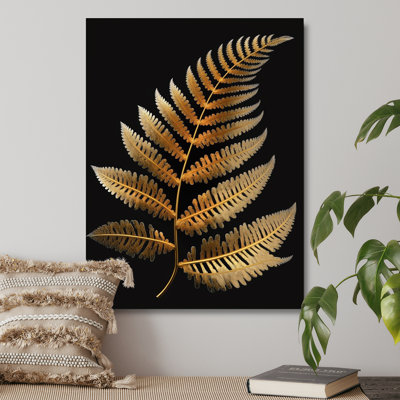 Golden Fern On Black I - Floral Ferns, art mural sur toile