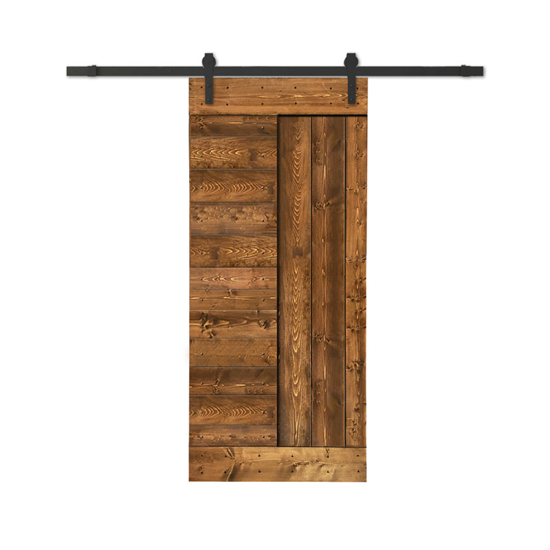 Porte de grange à panneaux et en bois avec quincaillerie d'installation, 42 po x 84 po, Noyer
