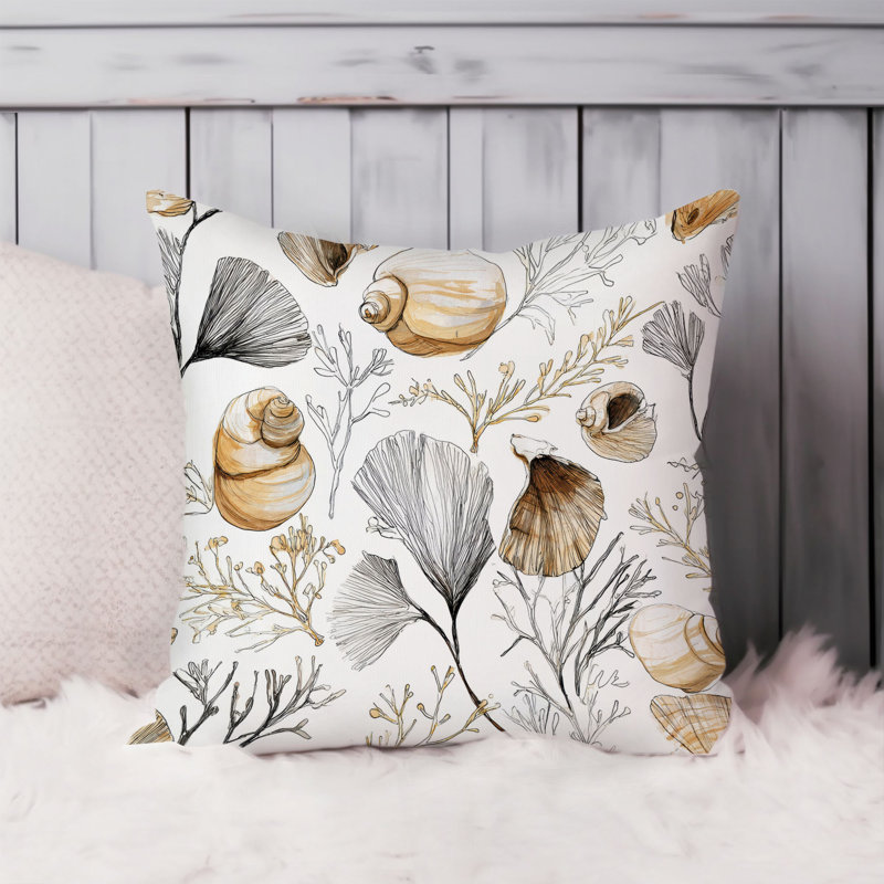 Housse de coussin de plage et de coquillages, Beige / blanc nautique / plage, Carré 18 po