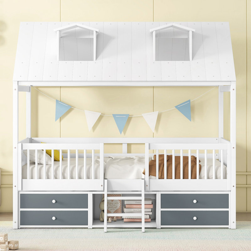 Structure de lit en bois, gris, Double