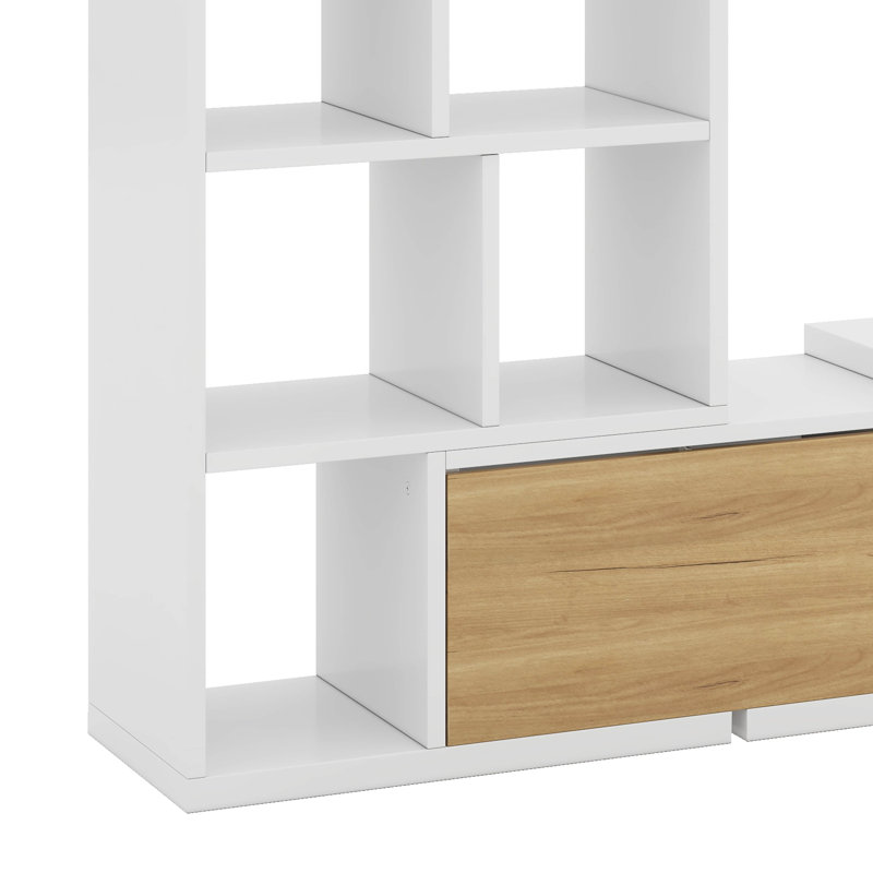 Meuble télé extensible avec tablettes à 3 niveaux, centre de divertissement réglable avec armoires de rangement, Blanc