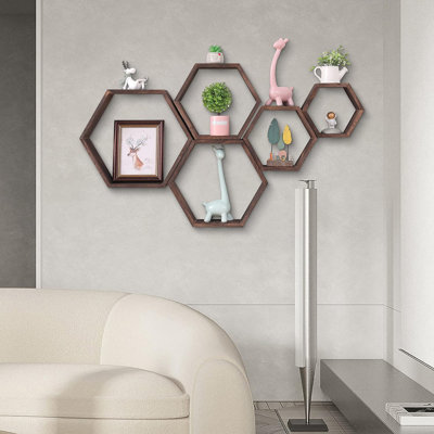 Tablettes flottantes hexagonales murales en bois massif Hexagon