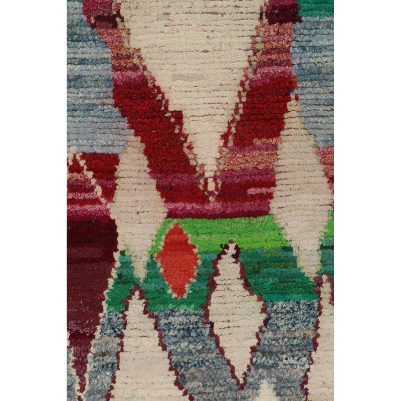 Moroccan Hand Knotted Silk Geometric Area Rug, Rectangle 10' x 14'
