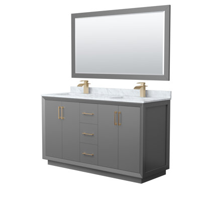 Strada 60"" Double Bathroom Vanity Set With Mirror_White Carrara Marble -  Wyndham Collection, WCF414160DGZCMUNSM58