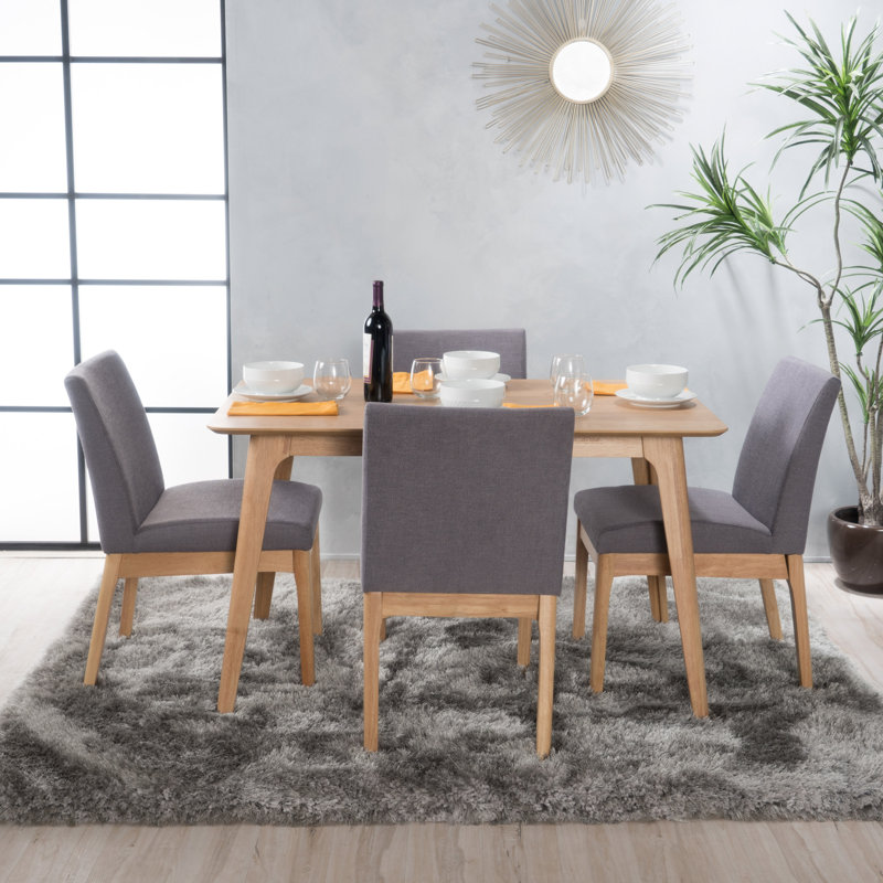 Ensemble de salle à manger en bois massif 5 pièces Dashone, Chêne naturel, Gris foncé
