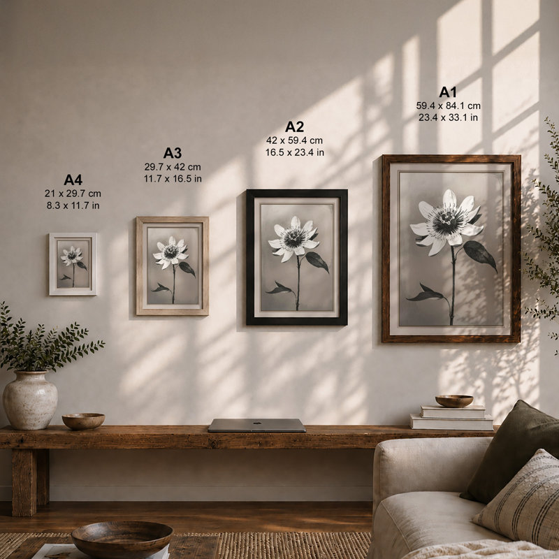 Minimal Bloom Botanical - Framed Print, Black, A3 - 42.0 x 29.7 cm