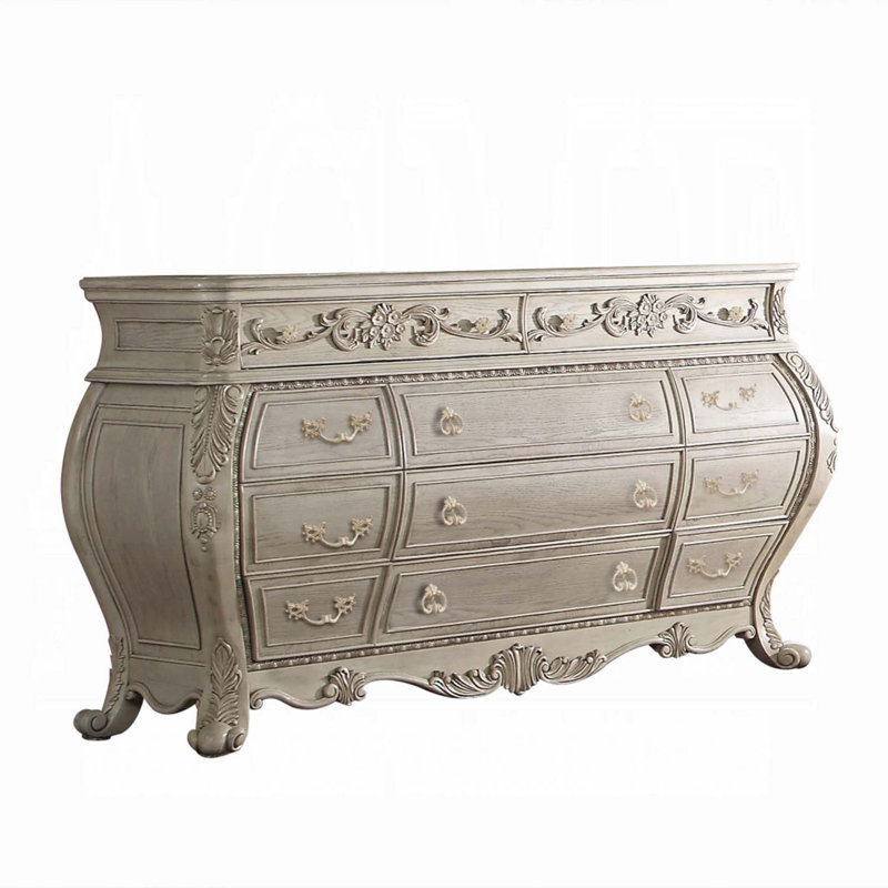 Commode 11 tiroirs Ragenardus, finition blanc antique, Blanc antique
