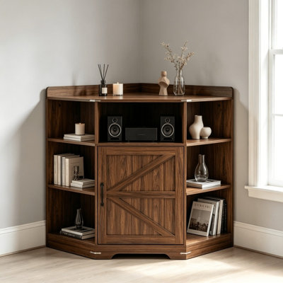 Corner Cabinet, Corner Storage Shelf with USB Ports and Outlets Industrial Organizer for Small Space Wooden 6-Cubby Bookshelf for Study, Playroom, Living Room