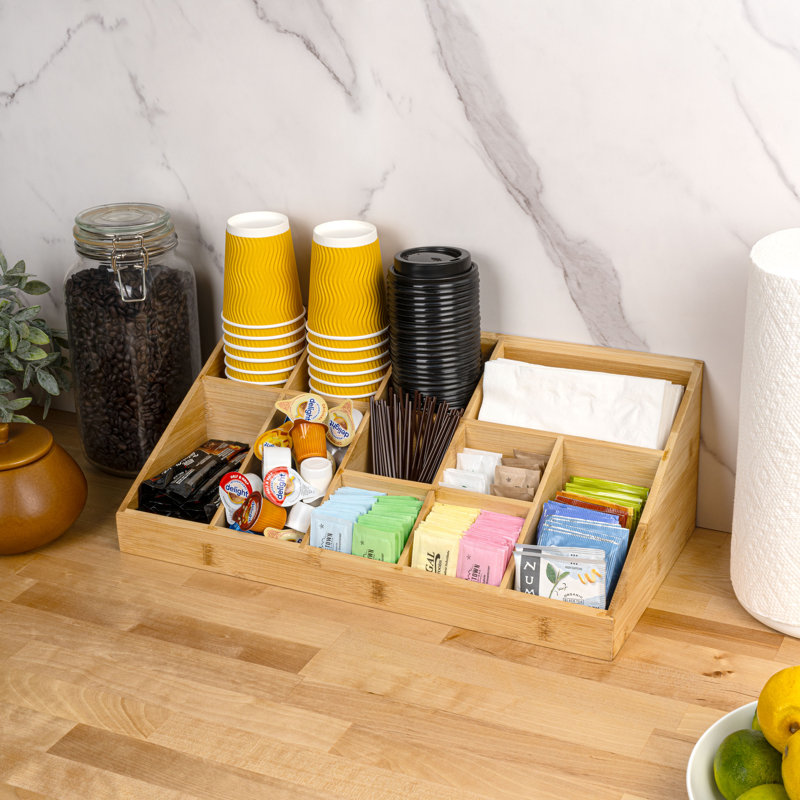 Bambury l 18 po x P 9,5 po x H 6,5 po Minimaliste fabriqué à la main tasse en bambou et station de condiments, naturel