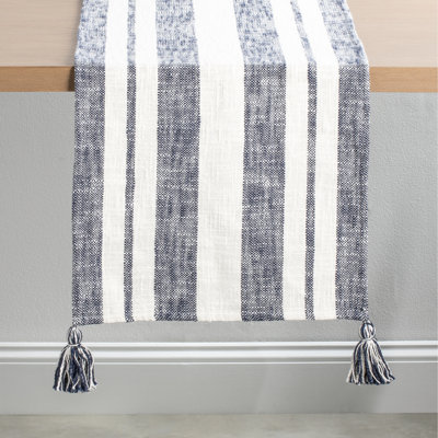 Stripe Cotton Table Runner with Tassels - 90 Inches Long - Ideal for Kitchen or Dining Room Table