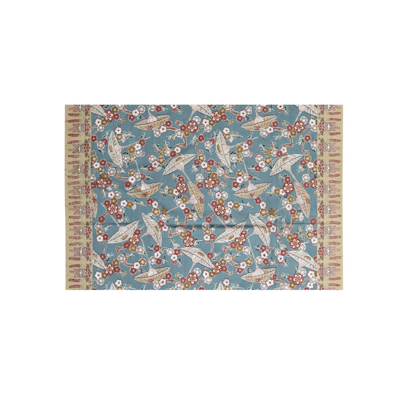 Tapis bleu et doré de haute qualité noué à la main