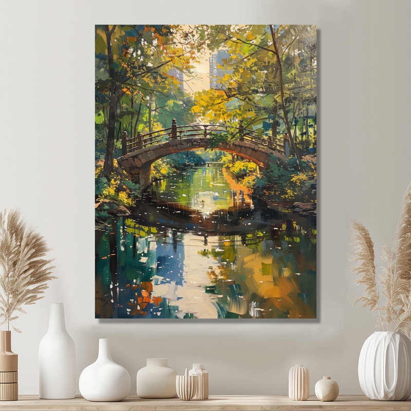 Décoration murale pont jaune jaune vert automne urbain, Toile tendue, 32" H x 24" W