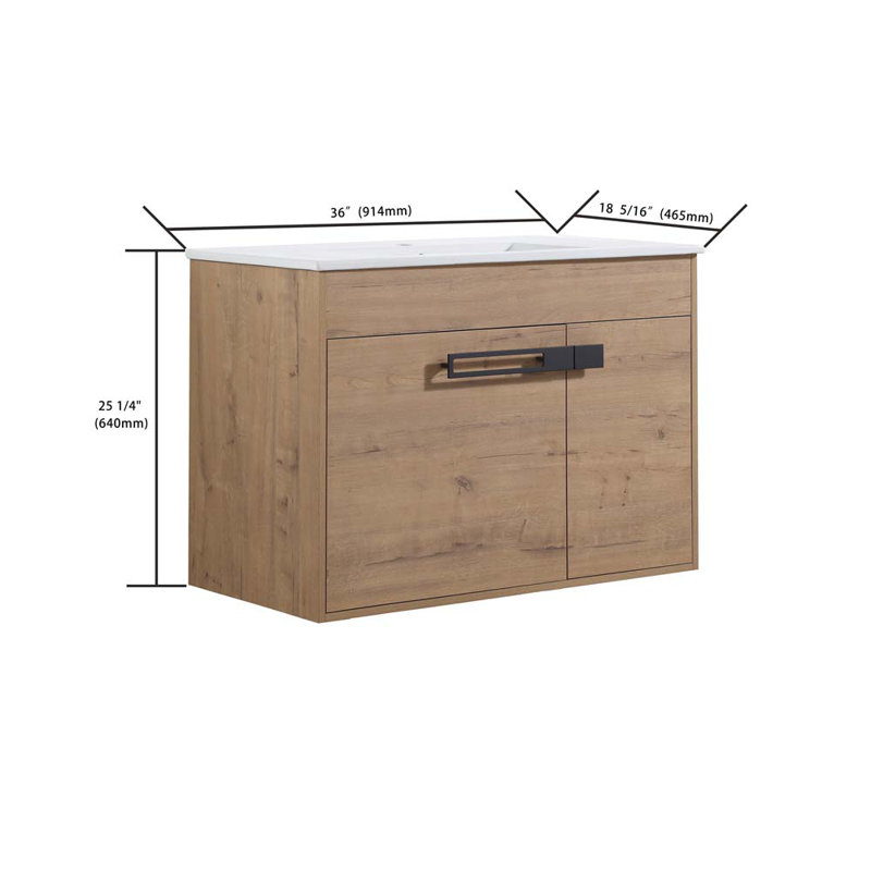 36 Inch Oak Freestanding Bathroom Vanity with Ceramic Sink