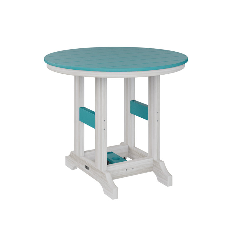 Garden Classic Outdoor Round Dining Table, Aruba Blue, Seashell