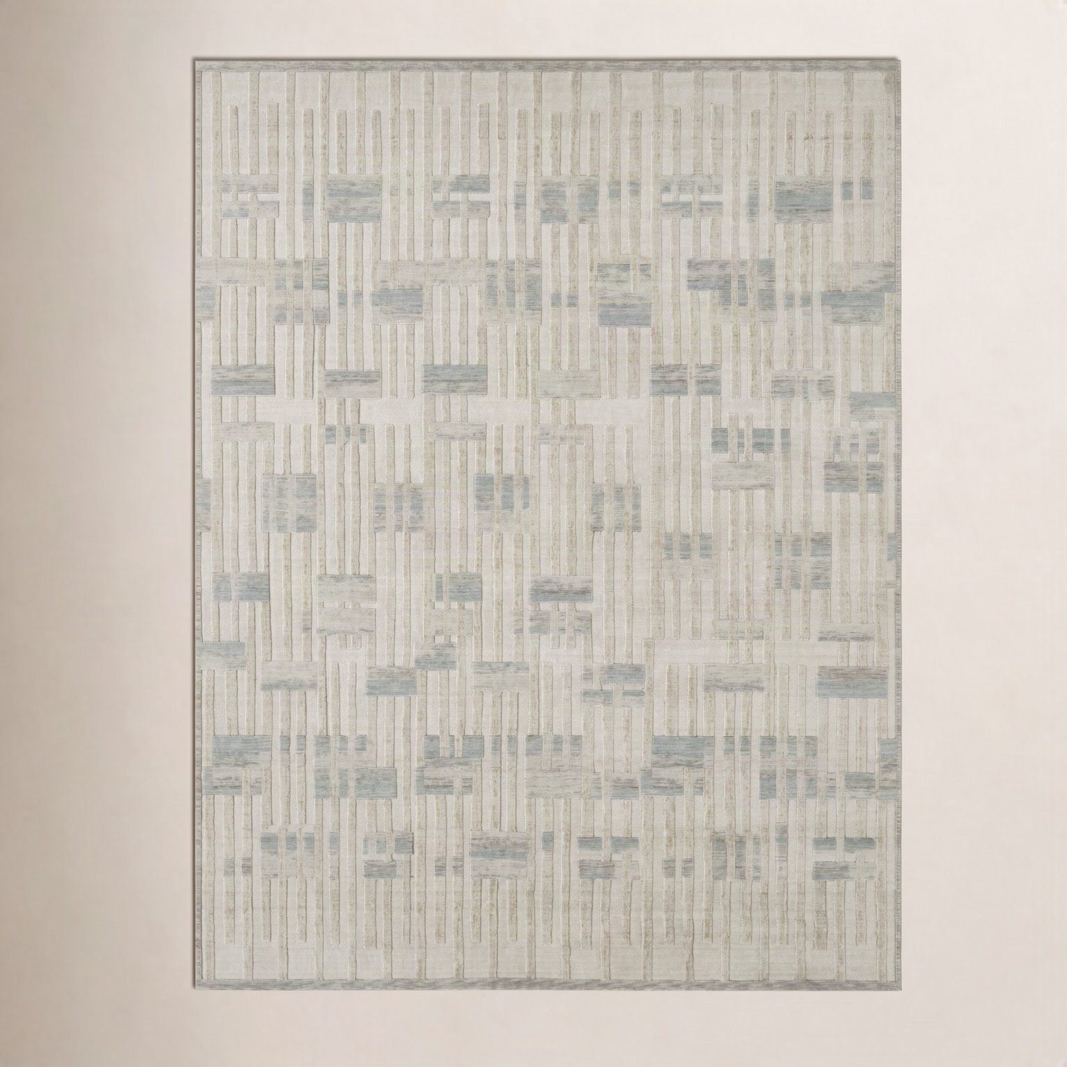Geometric Wool Rug, Cream/Sand/Azure Abstract, Runner 2'6" x 12'