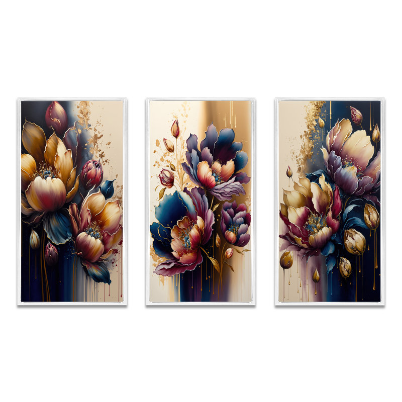«Night Shade Tulip Design», 3 pièces sur toile, Blanc, H 40 po x l 60 po
