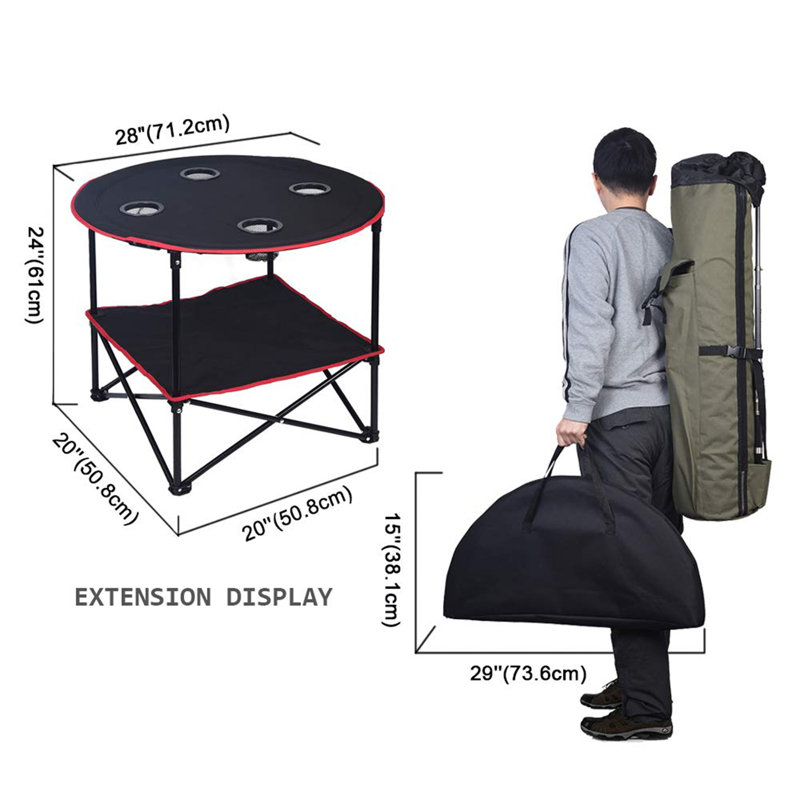Tables de camping pliantes pour l'extérieur, Noir / Rouge