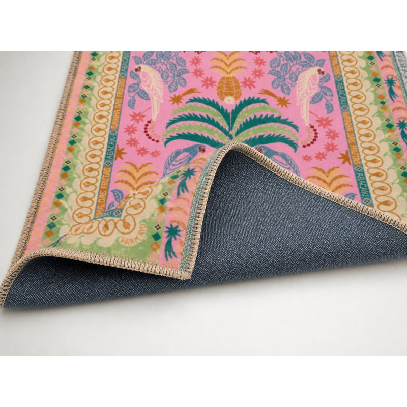 Pink Themed Multicolored Motif Flower And Bird Patterned Vintage Decorative Carpet, Rectangle 3'4" x 5'