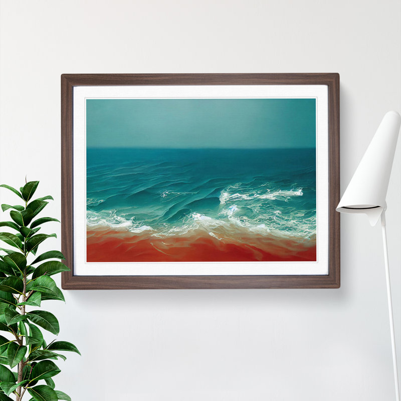 Beach Scene - Single Picture Frame Painting, 25cm H x 34cm W x 2cm D, Walnut