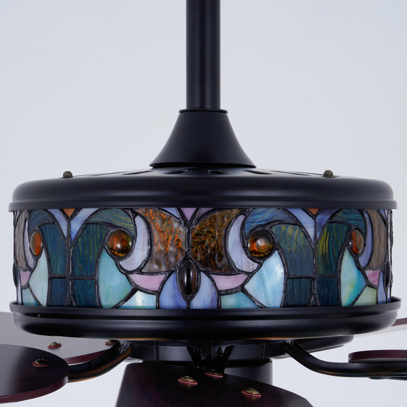 52" Vintage Ceiling Fan With Tiffany Stained Glass Shade – 6-Speed, Reversible Motor, Timing