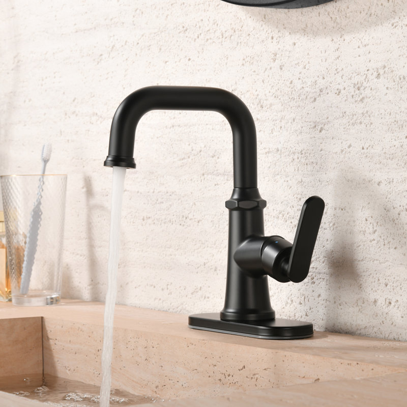 Robinet de salle de bain à poignée simple avec drain Remmlo - noir mat, Noir mat