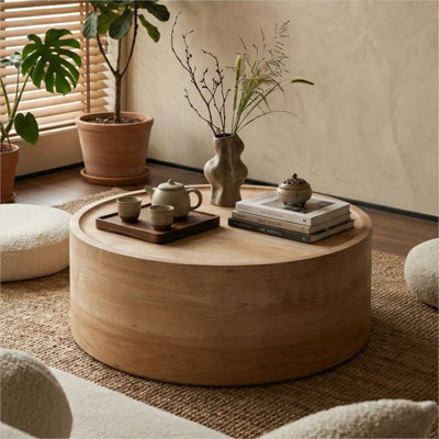 Table basse ronde organique naturelle 31,5 de style tambour pour salon minimaliste moderne