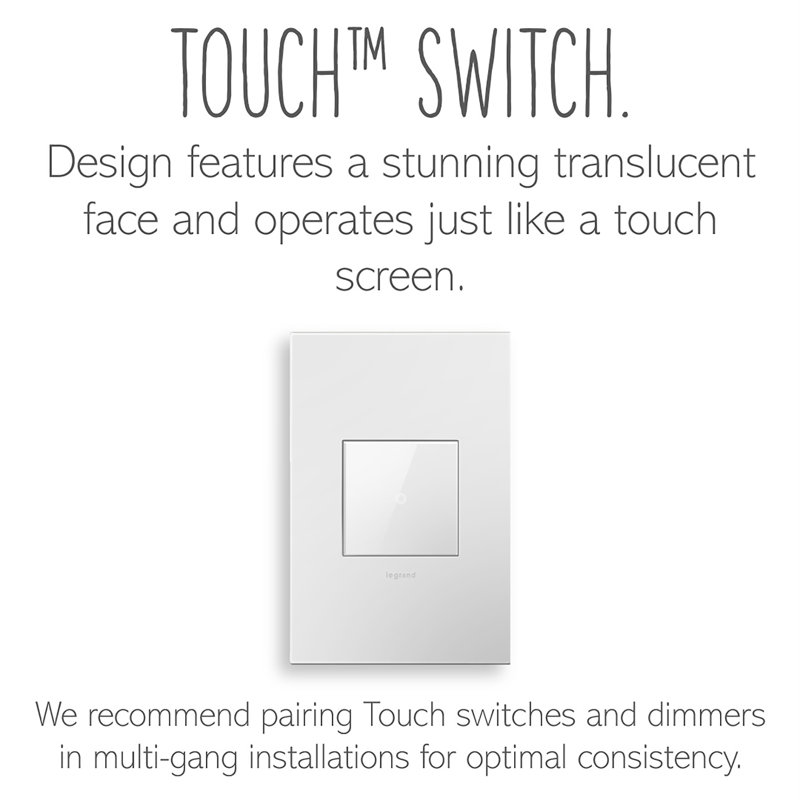Adorne® Touch 15 Amp Single Pole and 3-Way Light Switch with Microban, White