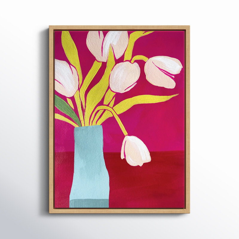 «Pink Tulips» par Emma Daisy, reproduction d'art sur toile encadrée, Naturel