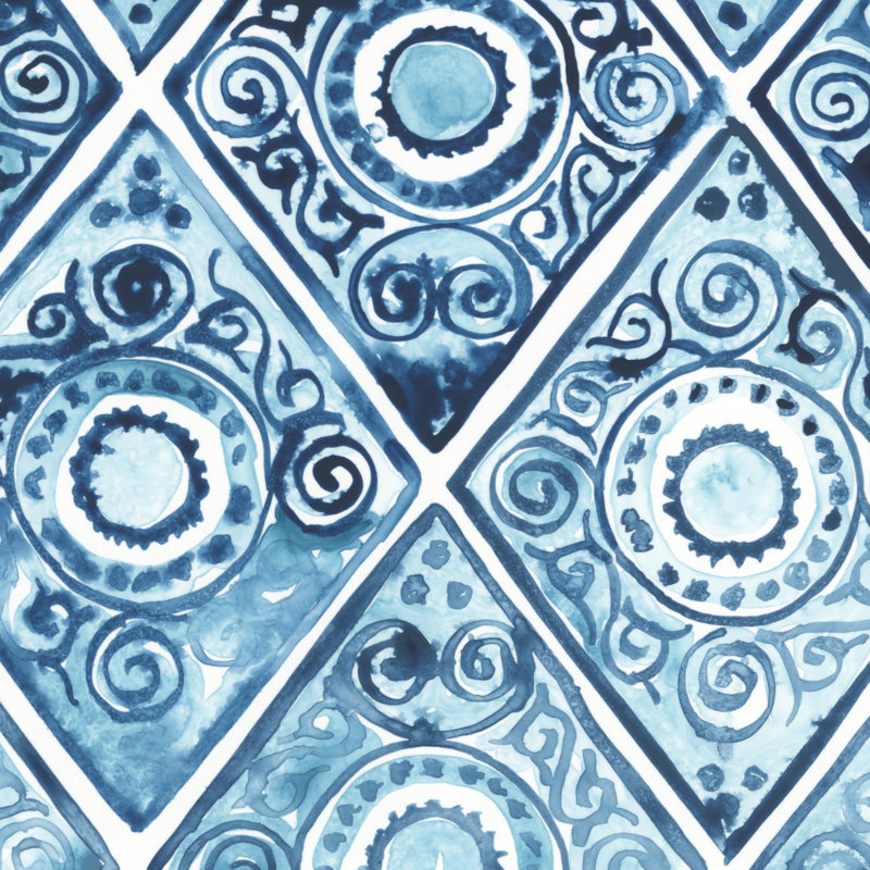 «Indigo Sampler I», peinture sur toile, H 36 po x l 36 po, Toile tendue