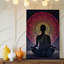 Toile, une silhouette sereine d'une figure assise représentant un art mural méditatif posé sur un grand motif de mandala complexe-291720686