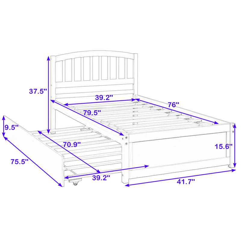 Mashud Twin Size Wood Platform Bed Frame with Trundle, White