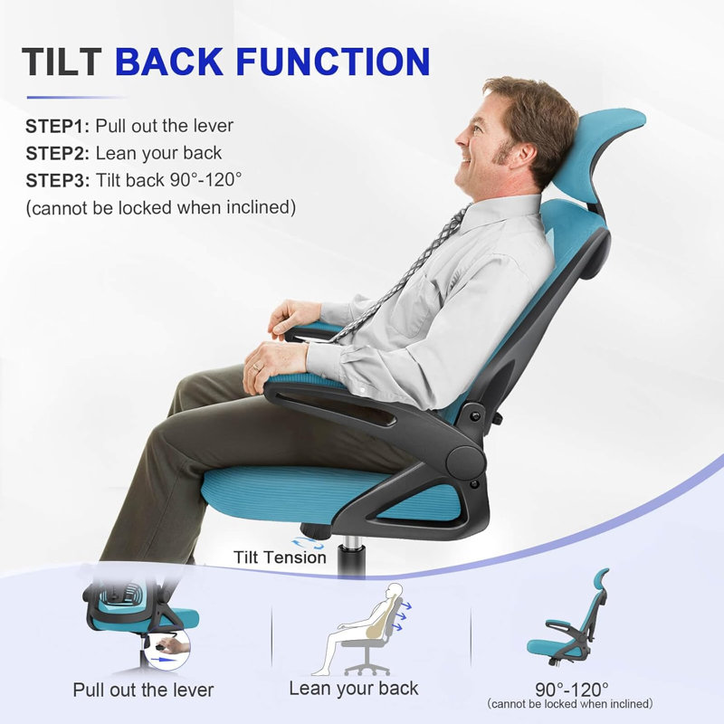 Ergonomic Office Chair, Computer Chair, Mesh Chair, Light Blue