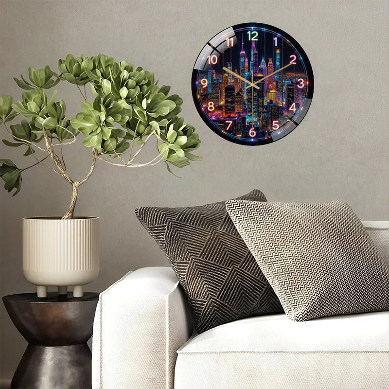 Horloge murale 12 po ronde en verre trempé avec mouvement à quartz silencieux