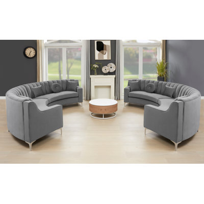 Steubenville 141.34" Wide Velvet Modular Sectional by Mercer41