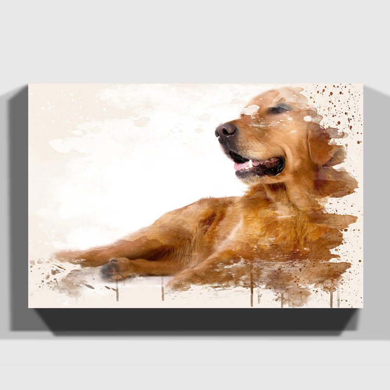 Golden Retriever Dog (2) Painting on Canvas - Wrapped Canvas, 35cm H x 50cm W
