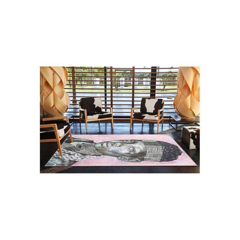 Tapis rose à motif de visage, Sous-tapis rectangulaire 2 pi 6 po x 4 pi 11 po