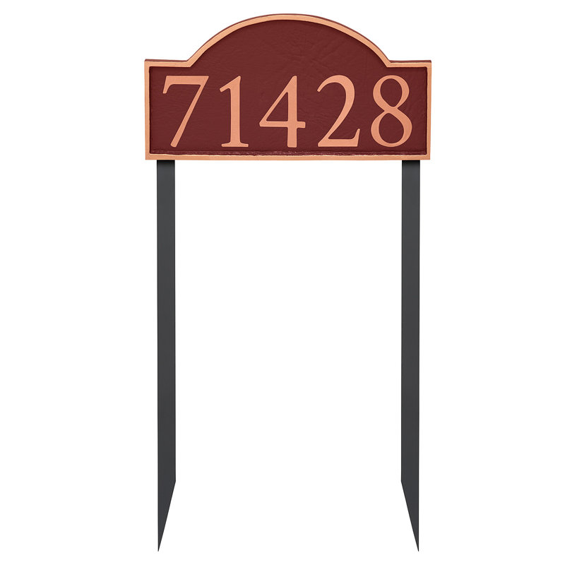 Enseigne d’adresse pour gazon à 1 ligne à serif doux, Cuivre, Oui, Rouge