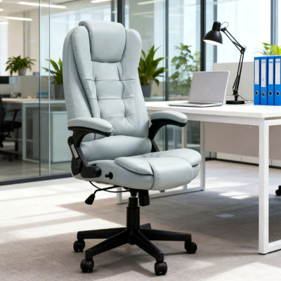Fauteuil de bureau en microfibre de massage, fauteuil de bureau de massage vibrant, avec dossier chauffant et inclinable