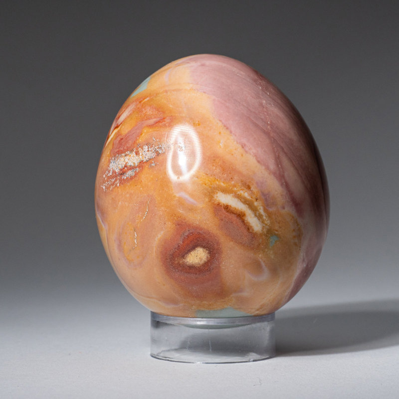 Polished Polychrome Egg From Madagascar (0.6 Lbs), 3.5" H x 2.75" W x 2.75" D, Peach/Red/Blue