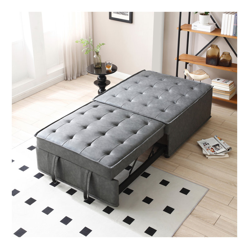 Canapé-lit polyvalent en similicuir avec repose-pieds