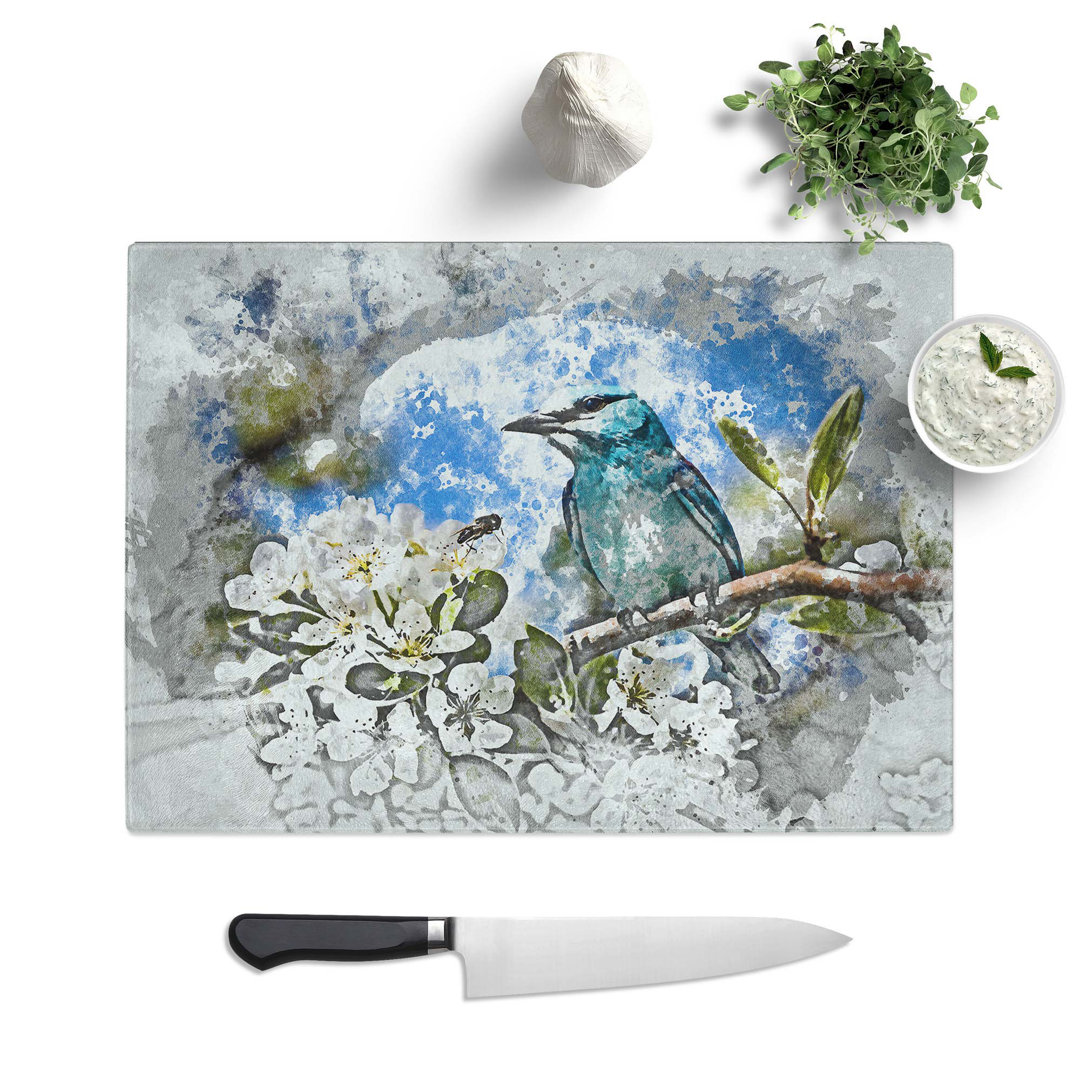 Tempered Glass Bird and Cherry Blossom Tree Chopping Board