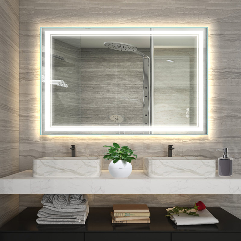  Miroir de salle de bain sans cadre à DEL avec éclairage avant et arrière, antibuée, gradation, 32 po x 40 po, Rectangulaire