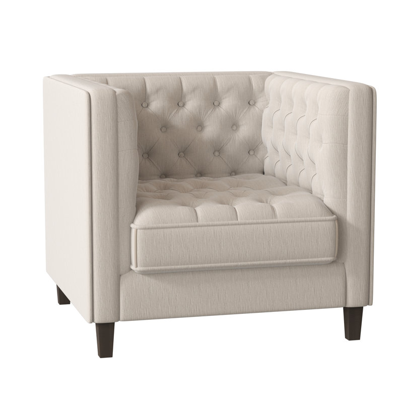 Jess Tufted Armchair, Bella Black Performance Velvet, Brown Mahogany