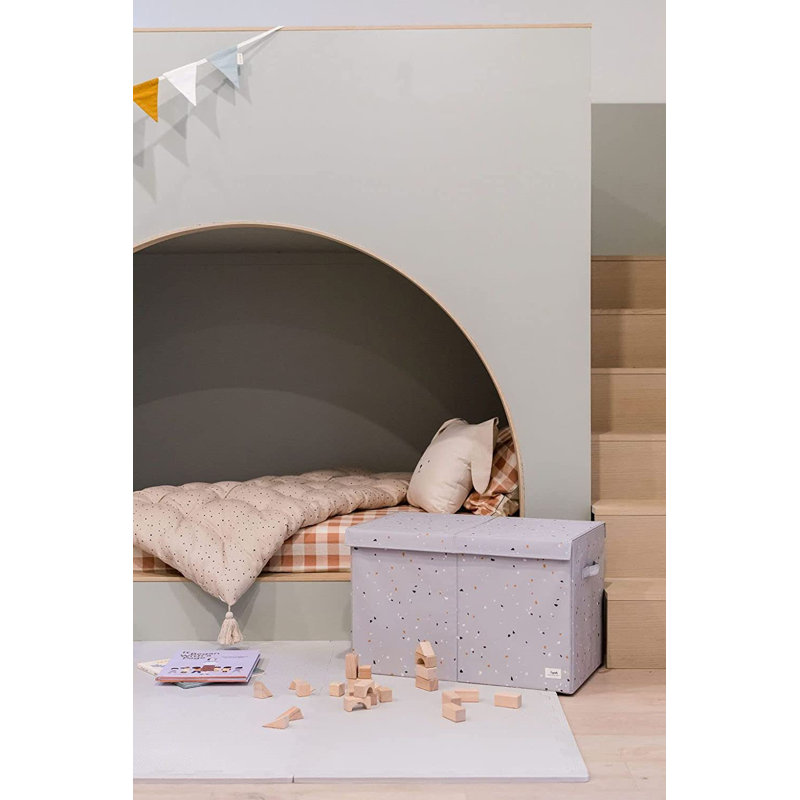 3 choux - Coffre de rangement en tissu recyclé avec couvercle - Terrazzo, Gris clair