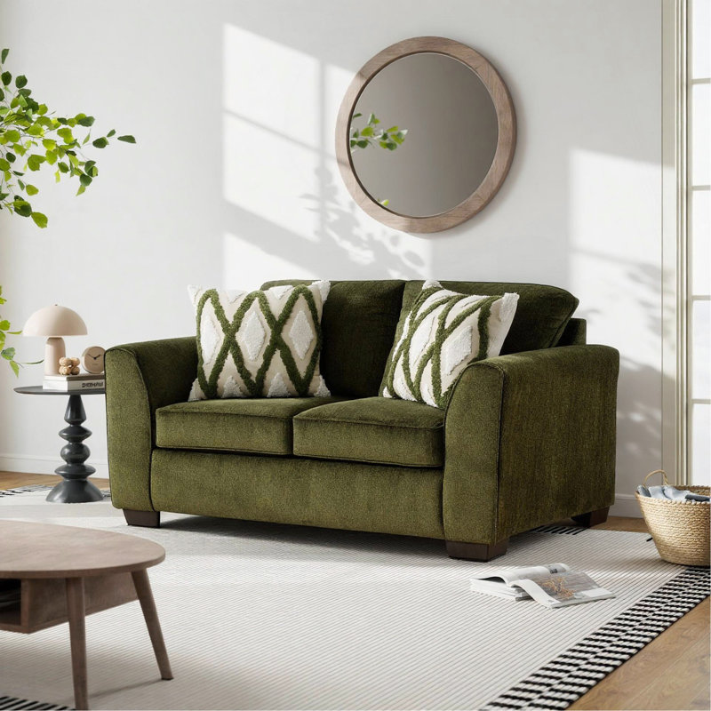Causeuse de salon Marvella avec revêtement en chenille Mosswood et coussins décoratifs texturés