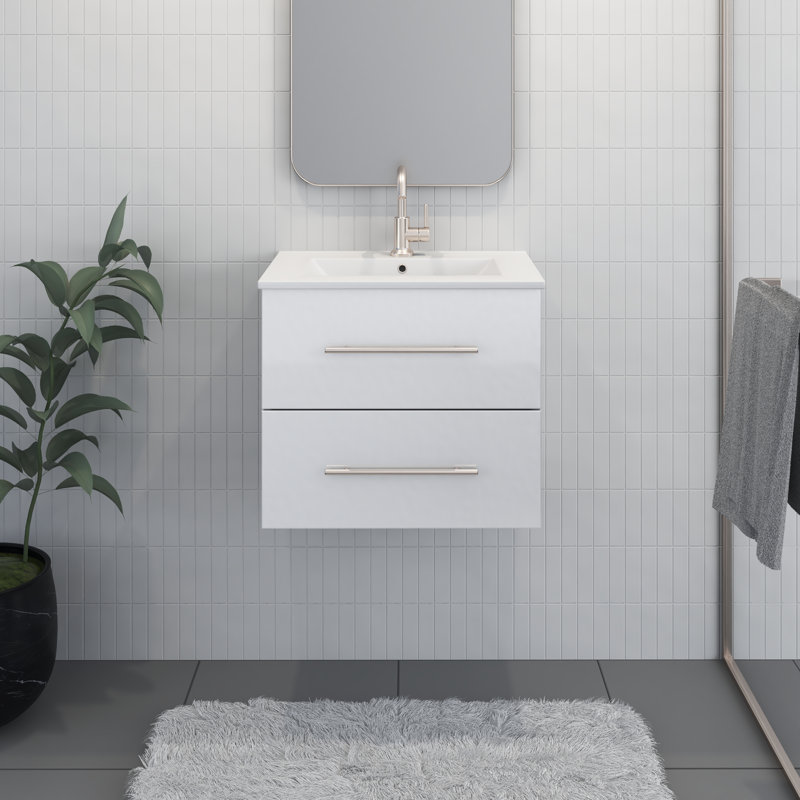 Ensemble de meuble-lavabo simple 24 po Abdirahman, Blanc lustré