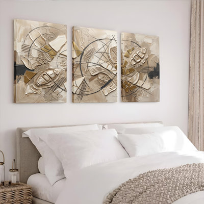 Ensemble de 3 toiles abstraites géométriques tendues sur châssis, idéales pour la décoration du salon, de la chambre et de la maison.