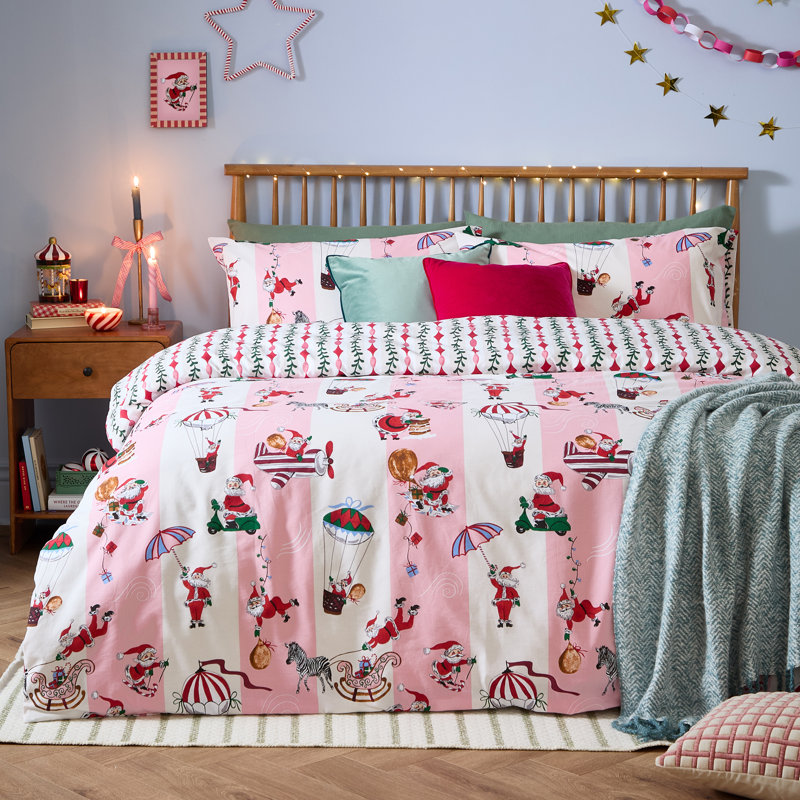Passport To The North Pole Striped Duvet Cover Set, Super King Duvet Cover + 2 Standard Pillowcases